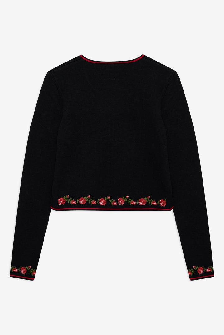 Rose Waltz Embroidered Knit Cardigan — Black Product Image