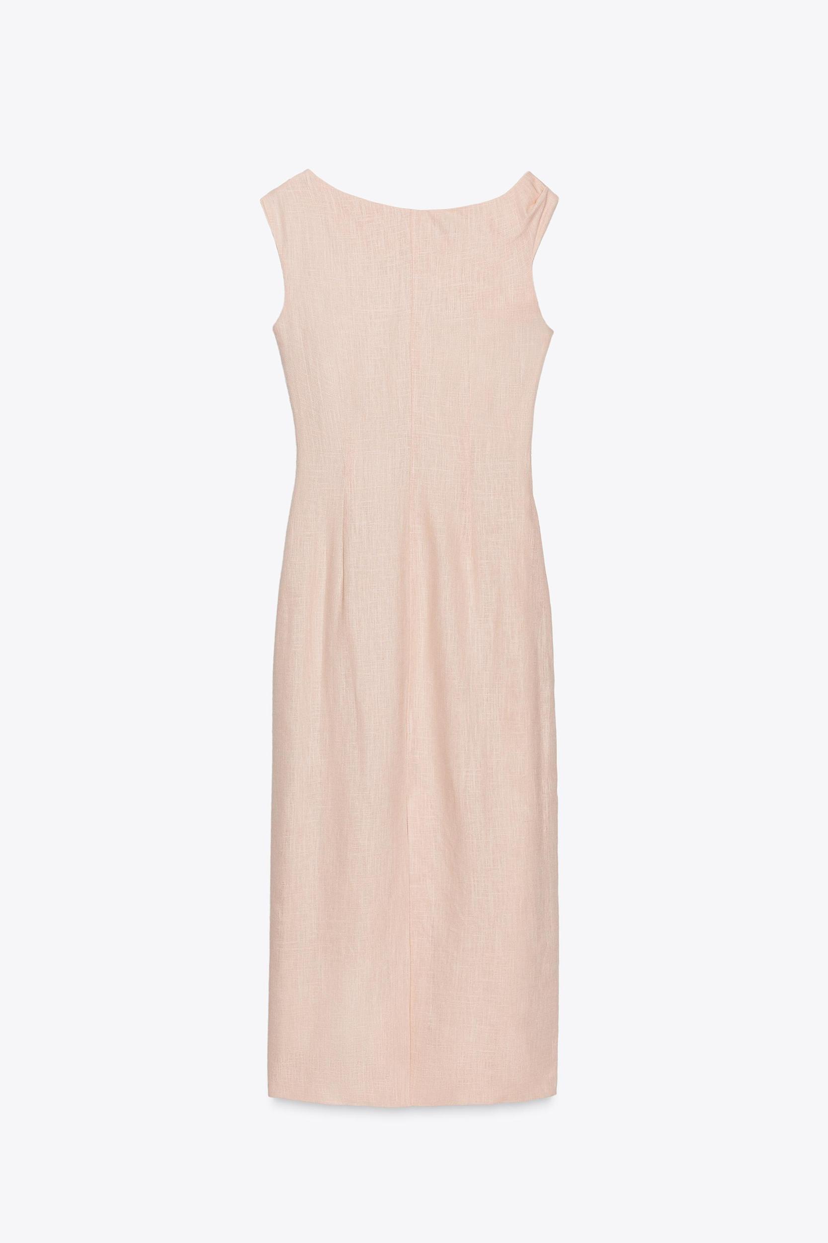 ASYMMETRIC LINEN-BLEND MIDI DRESS WITH APPLIQUÉ Product Image