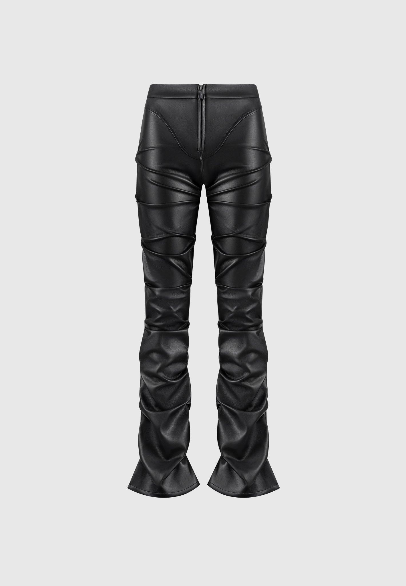 Caroline - Tacked Leather Flared Trousers - Black Female Product Image