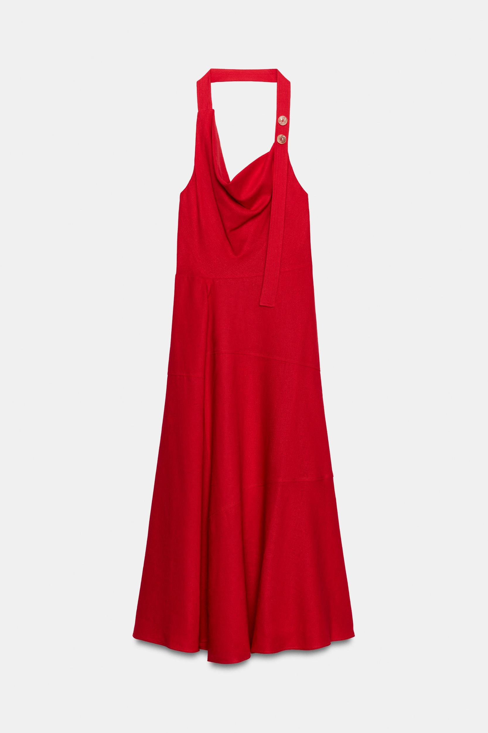 LINEN BLEND HALTER MIDI DRESS Product Image