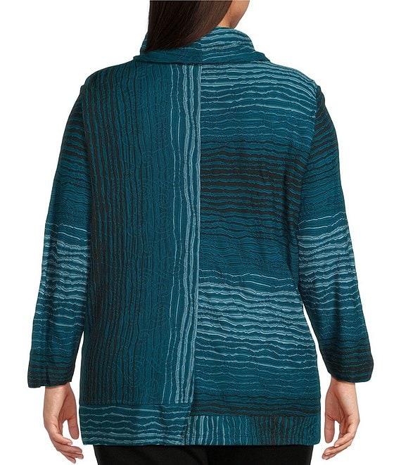 Ali Miles Plus Size Textured Jacquard Knit Stripe Cowl Neck 3/4 Sleeve Tunic Product Image