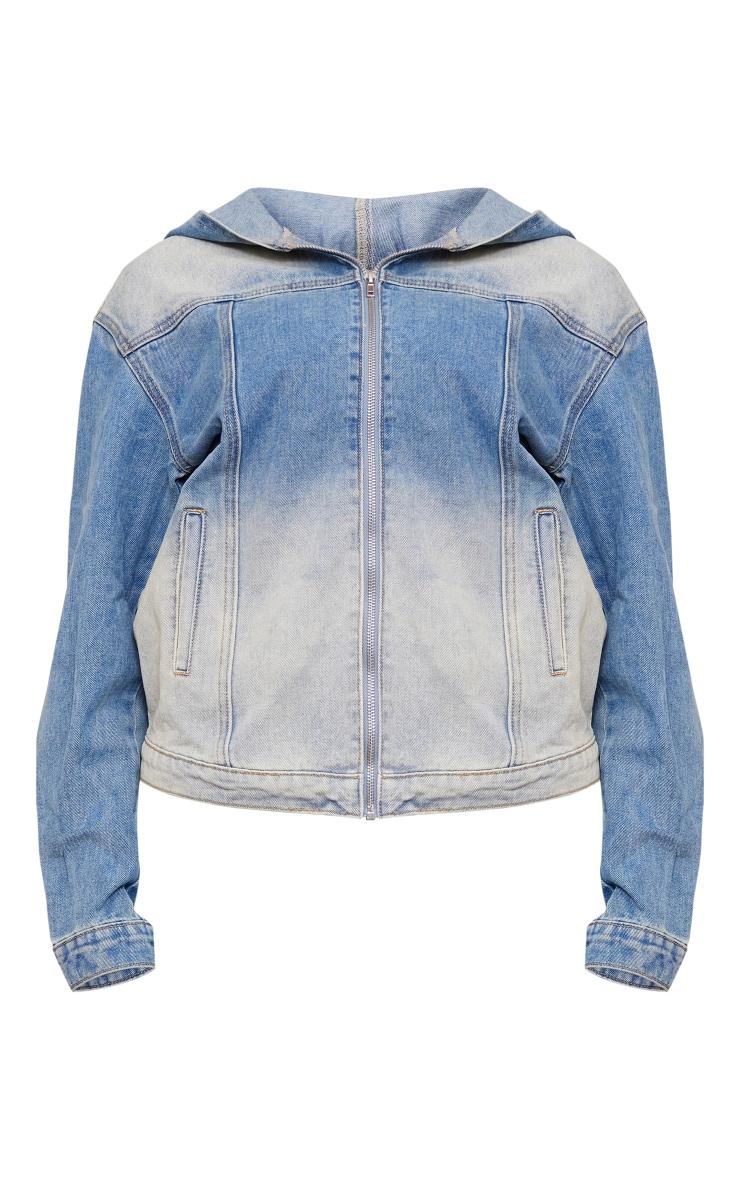 Tall Vintage Mid Wash Oversized Zip Up Hooded Denim Jacket Product Image