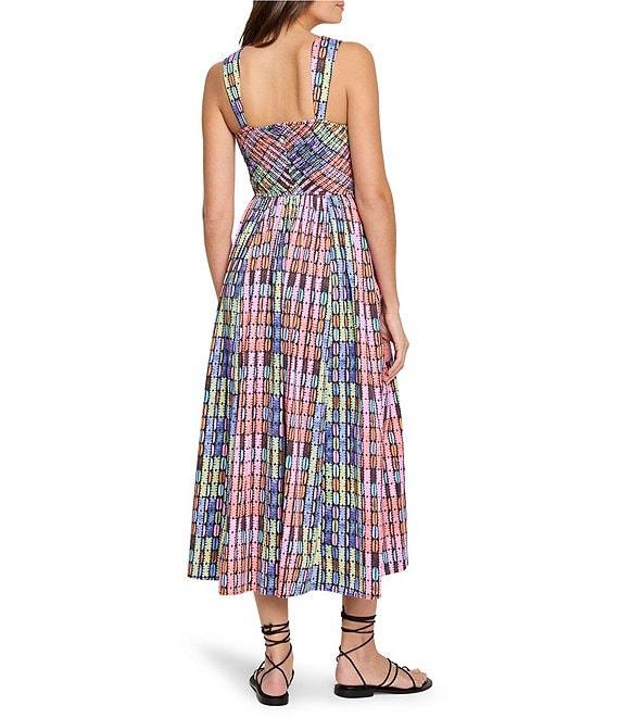 NIC + ZOE Rainbow Macaroon Print Square Neck Sleeveless Midi Dress Product Image