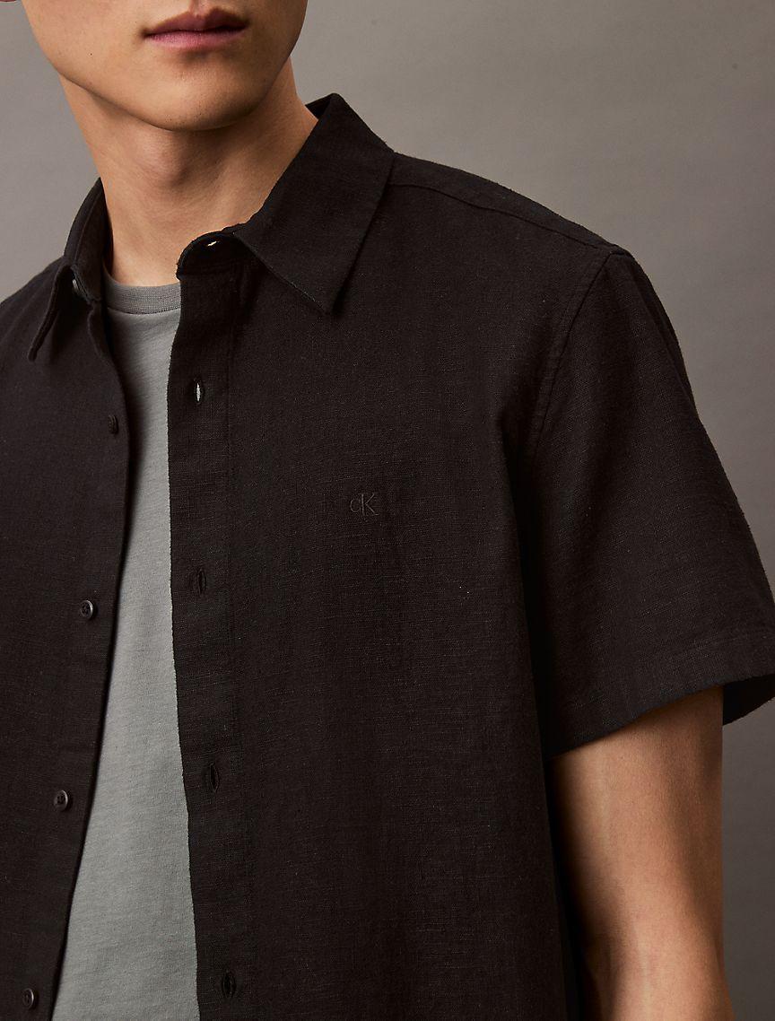 Linen Cotton Short Sleeve Classic Button-Down Shirt Product Image