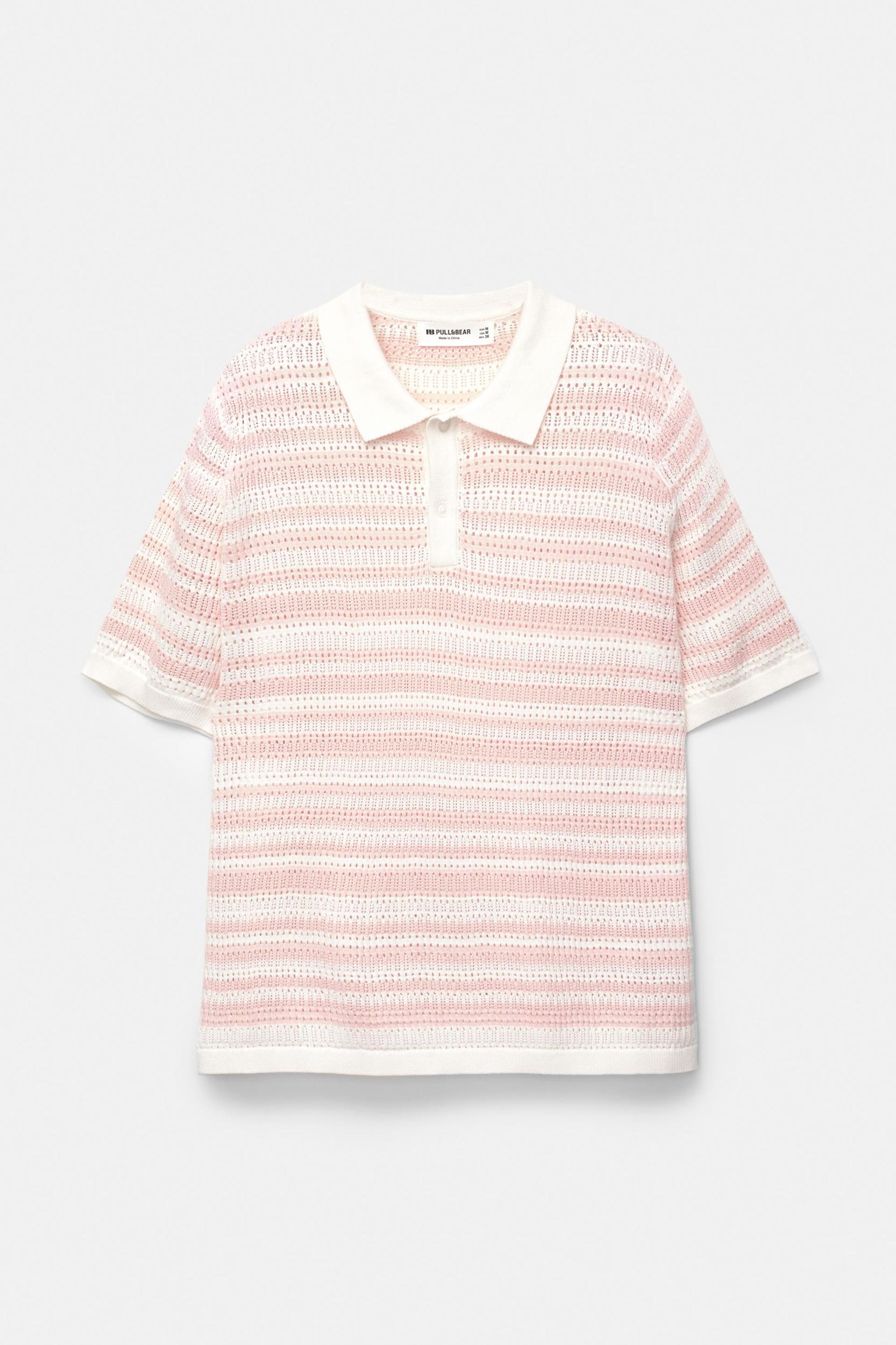 Striped open-knit polo shirt Product Image