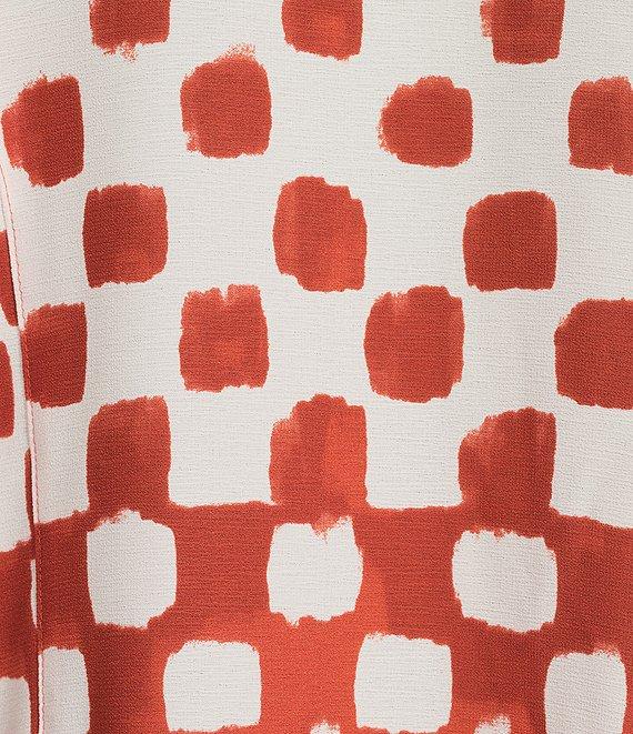 Investments Burnt Ochre Polka Dot Dolman Long Sleeve Button Front Point Collar Blouse Product Image