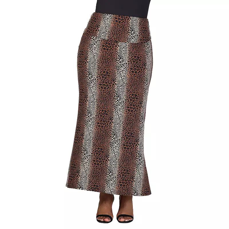 Plus Size 24Seven Comfort Apparel Animal Print Foldover Waist Maxi Skirt, Women's, Size: 3XL, Brown Team Product Image
