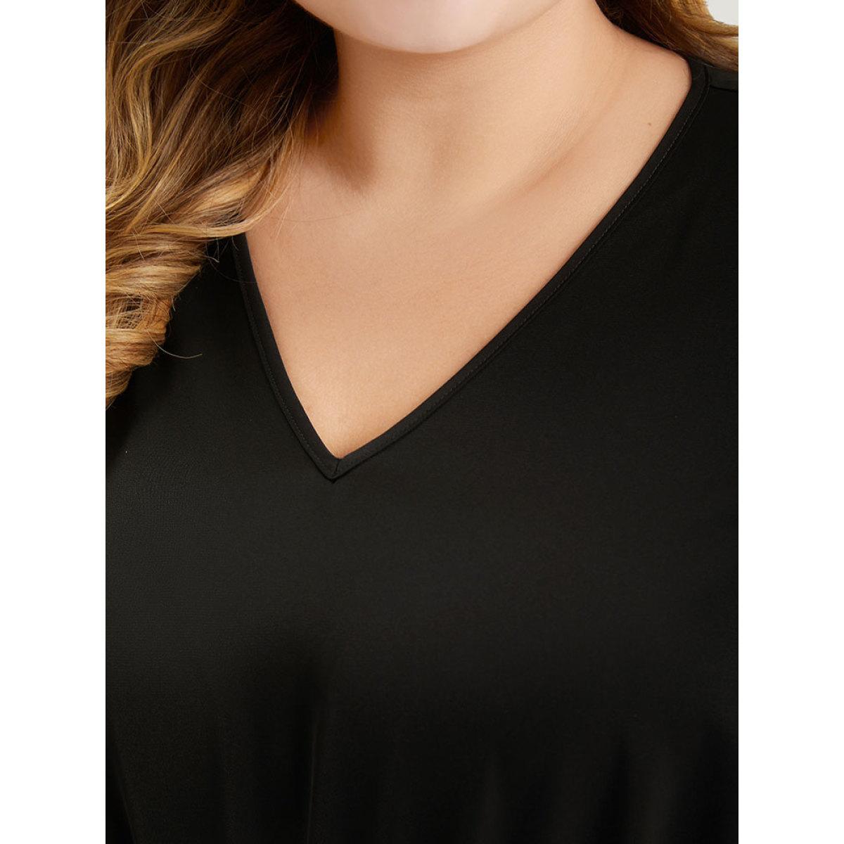 Plus Size Polka Dot Patchwork Mesh Bell Sleeve Bodysuit Women Black Plain See through Bodysuits BloomChic 10/M Product Image