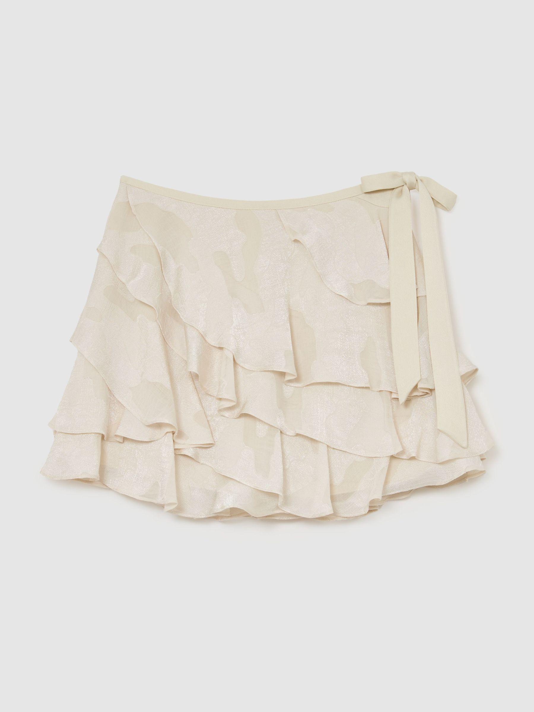 Jacquard Ruffled Mini Skort in Cream Product Image