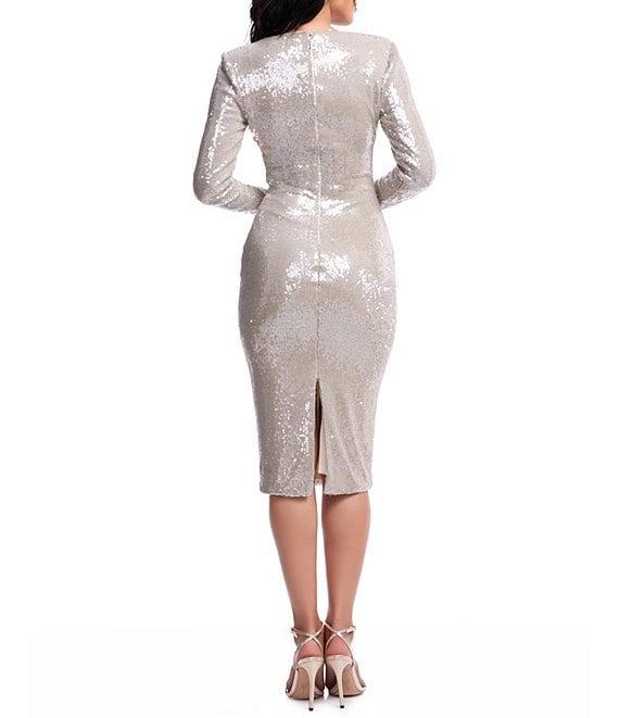 Dress the Population Emmalyn Sequin Round Neck Long Sleeve Bodycon Midi Dress Product Image