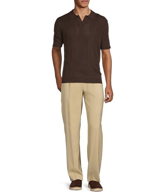 Murano Crocodile World Collection Pointelle Johnny Collar Short Sleeve Sweater Knit Shirt Product Image