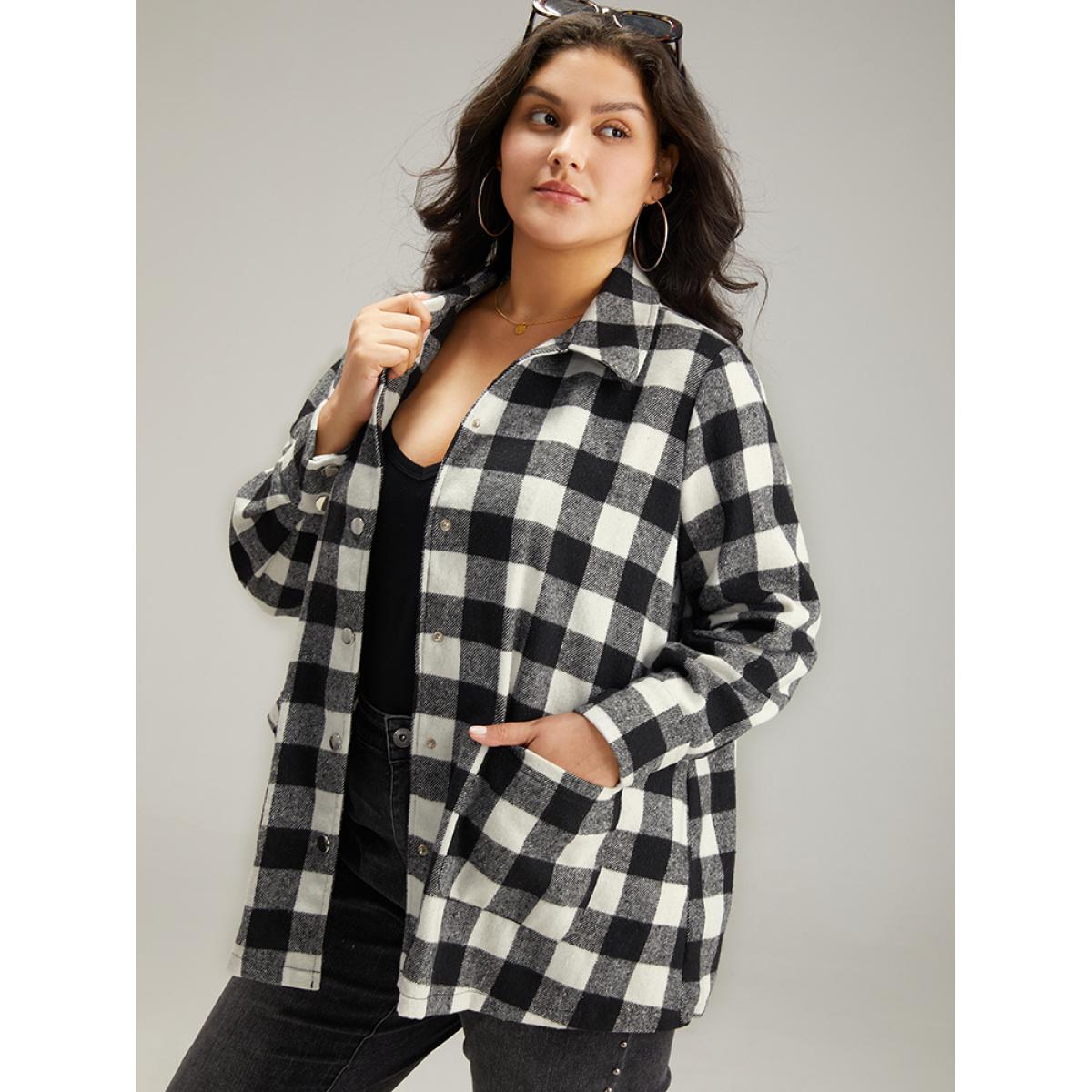Plus Size Halloween Plaid Pocket Button Through Coat Women Black Casual Contrast Ladies Dailywear Winter Coats BloomChic 26/4X Product Image