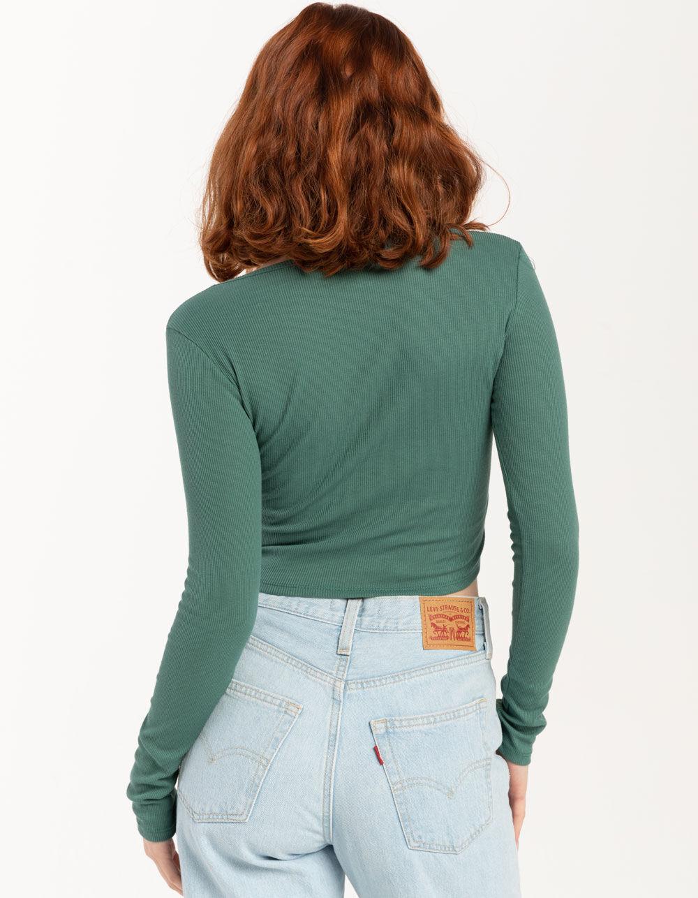 TILLYS Square Neck Womens Long Sleeve Top - DK GREEN Product Image