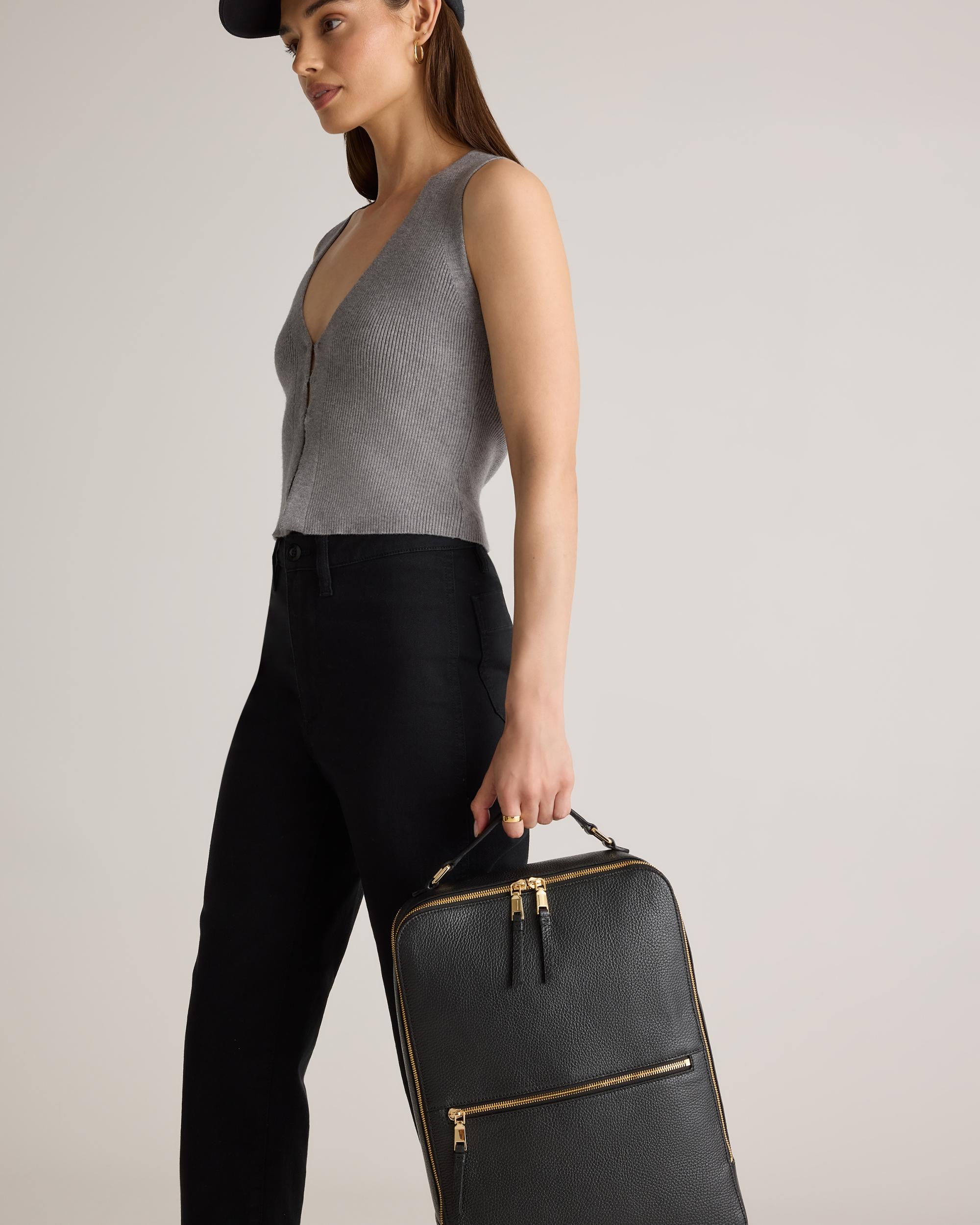 Quince | Women's Italian Leather Laptop Backpack in Black Product Image
