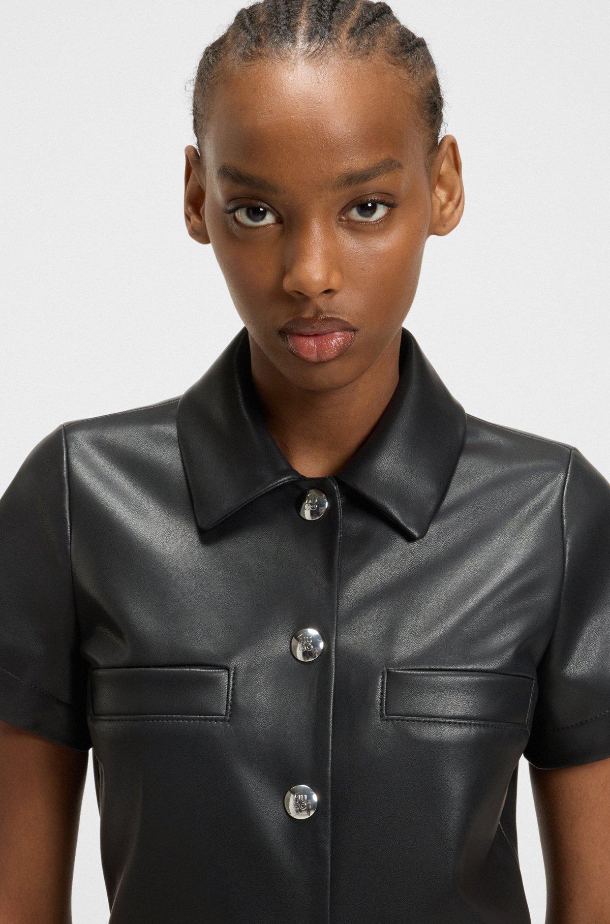 HUGO - Shirt dress in faux leather with press-stud buttons - Black Product Image