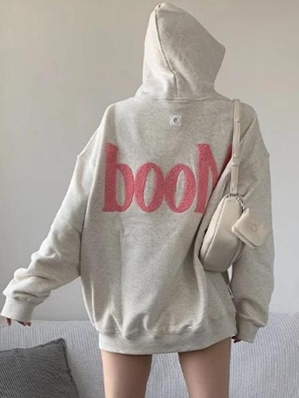 Contrast Color Letter Embroidered Oversized Hoodie Product Image