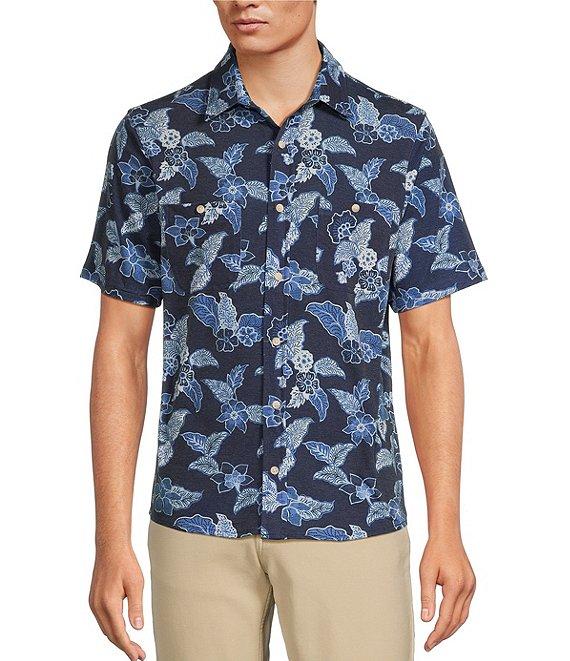 Rowm Rec + Relax Short Sleeve Dot Floral Print Knit Button Front Shirt Product Image