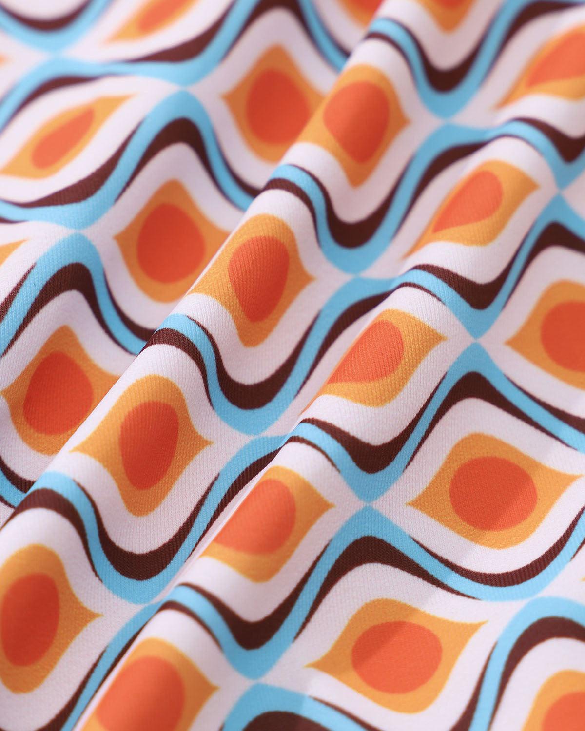 Orange Knitted Geometric Wave Print Bikini Set Product Image