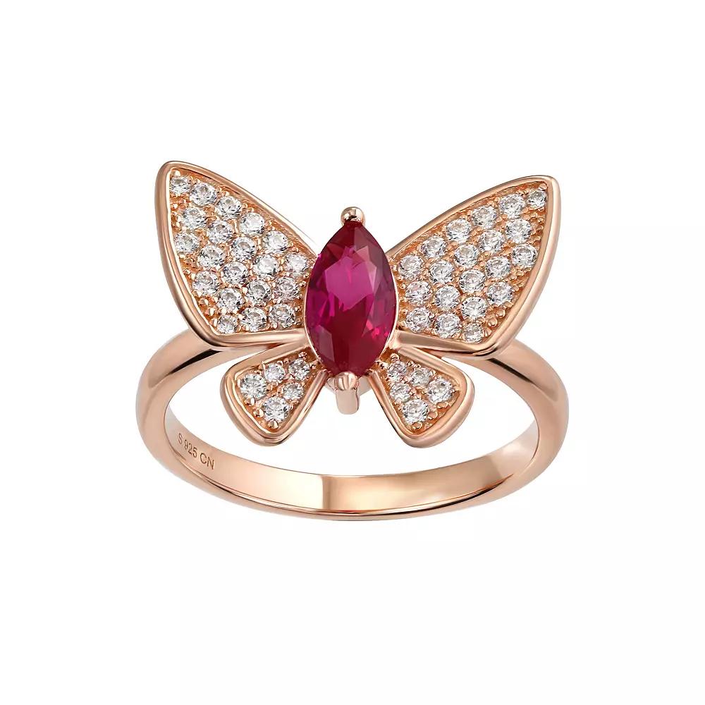 Argento Forte 14K Rose Gold over Sterling Silver Butterfly Ring, Women's, Size: 7, Sterling Silver Pink Product Image