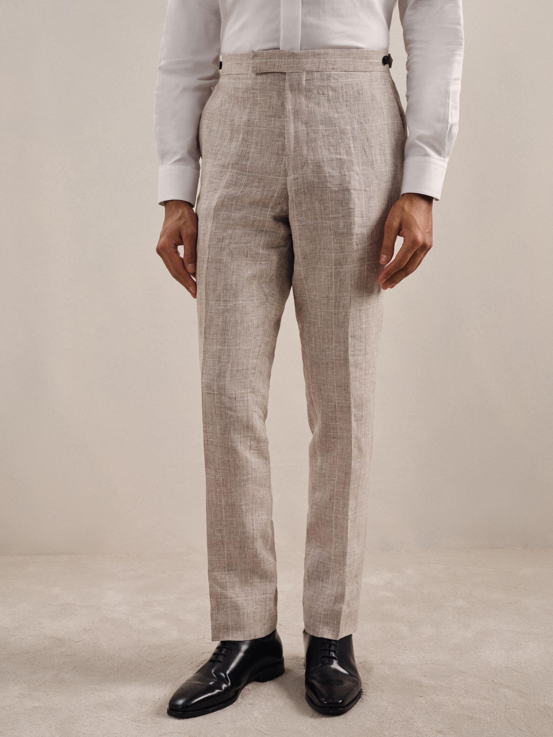 Linen Check Slim-Fit Suit Trousers in Oatmeal Product Image