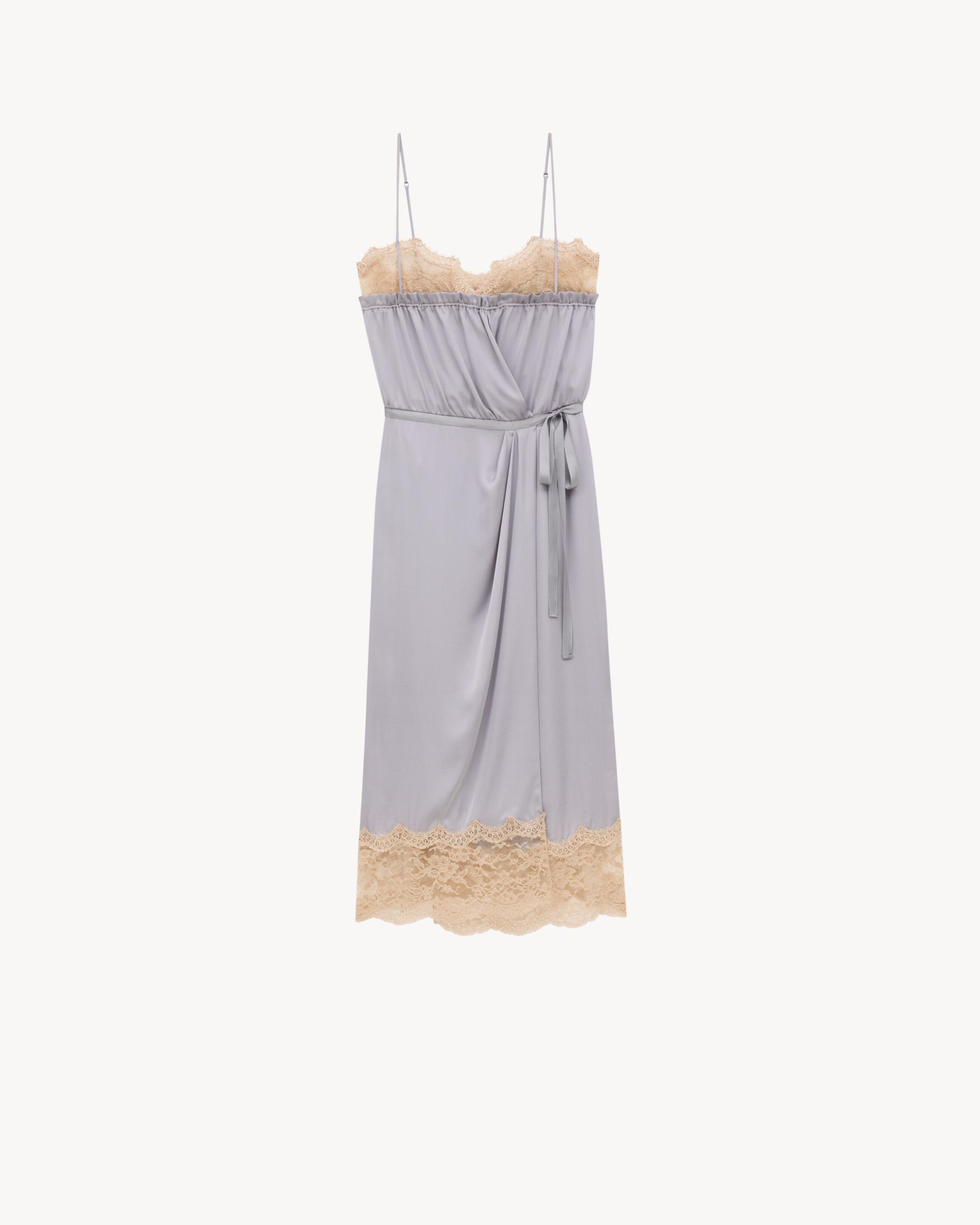 wrap slip dress in silk charmeuse and lace Product Image