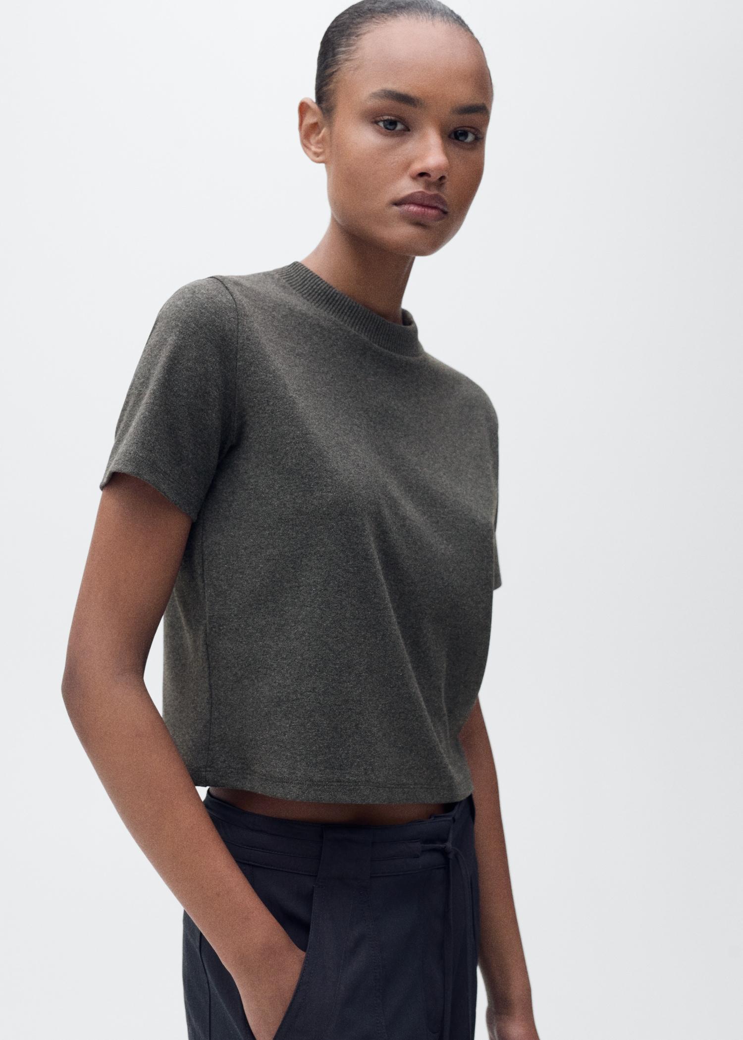 Short-sleeved cotton-blend t-shirt - Women | MANGO USA Product Image