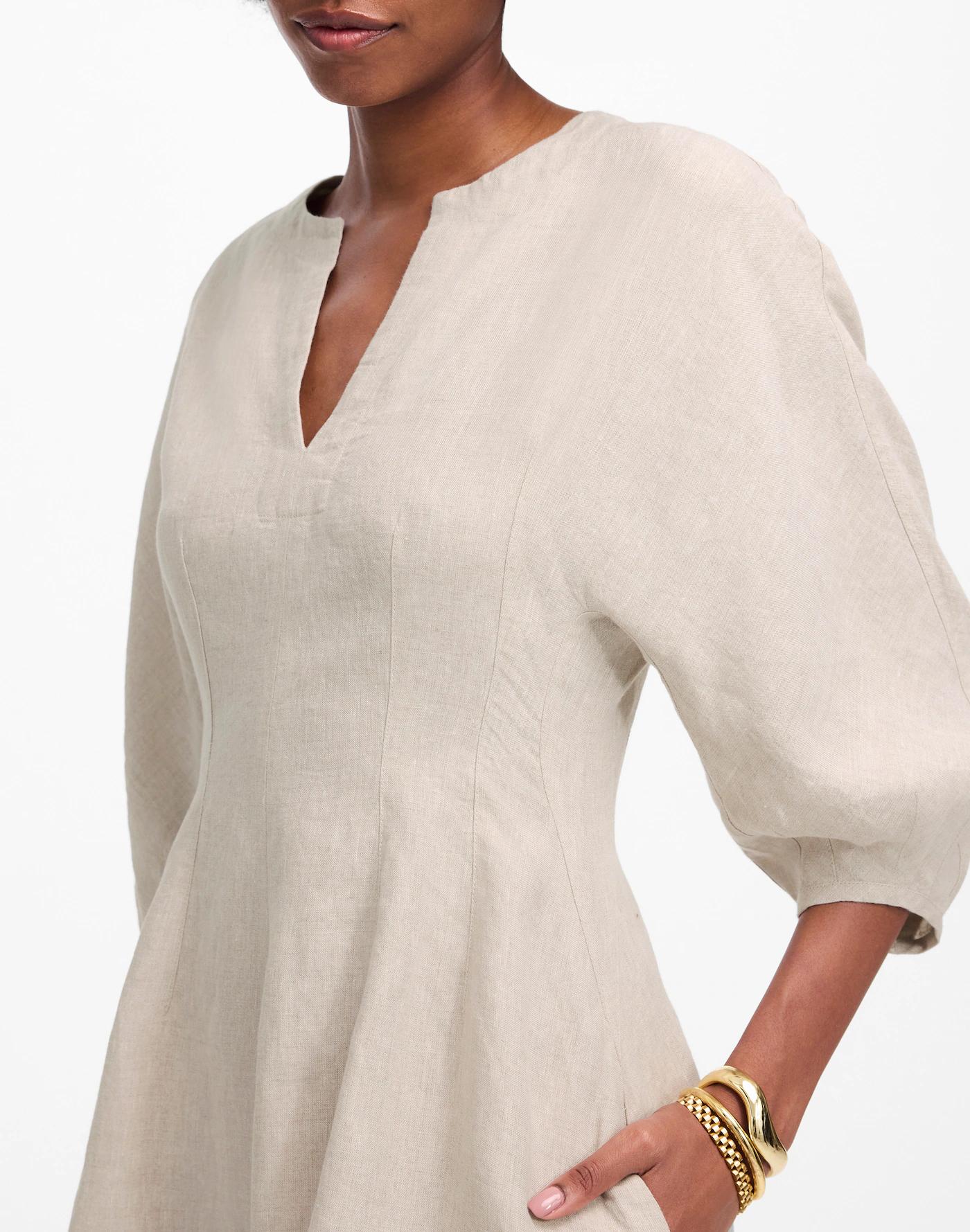 Splitneck Mini Dress in 100% Linen Product Image