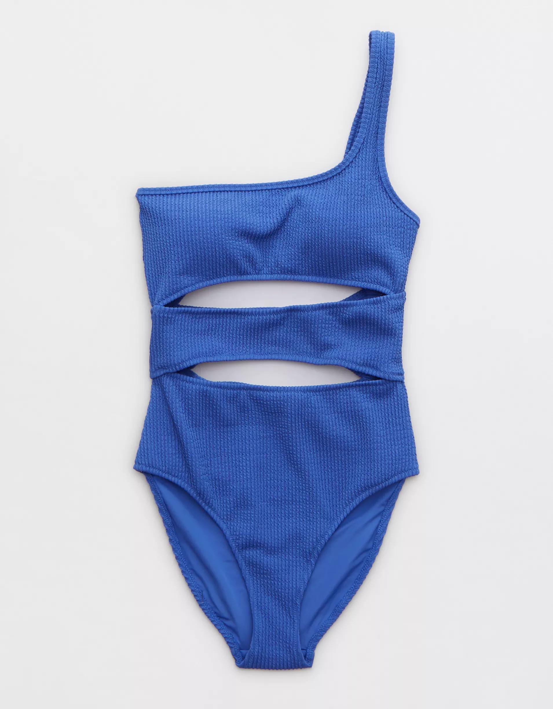 Aerie Crinkle Cut Out One Shoulder One Piece Swimsuit Product Image