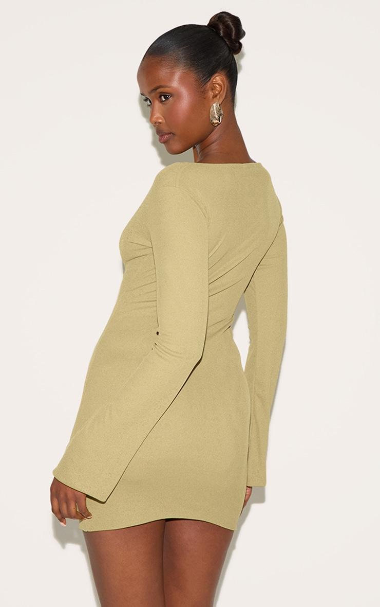 Olive Onion Skin Boat Neck Flute Sleeve Mini Dress Product Image