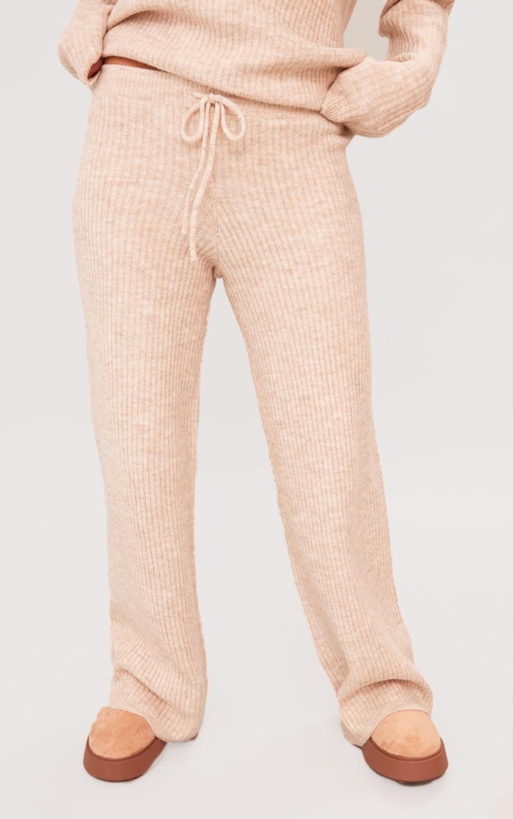Petite Oatmeal Knit Wide Leg Pants Product Image