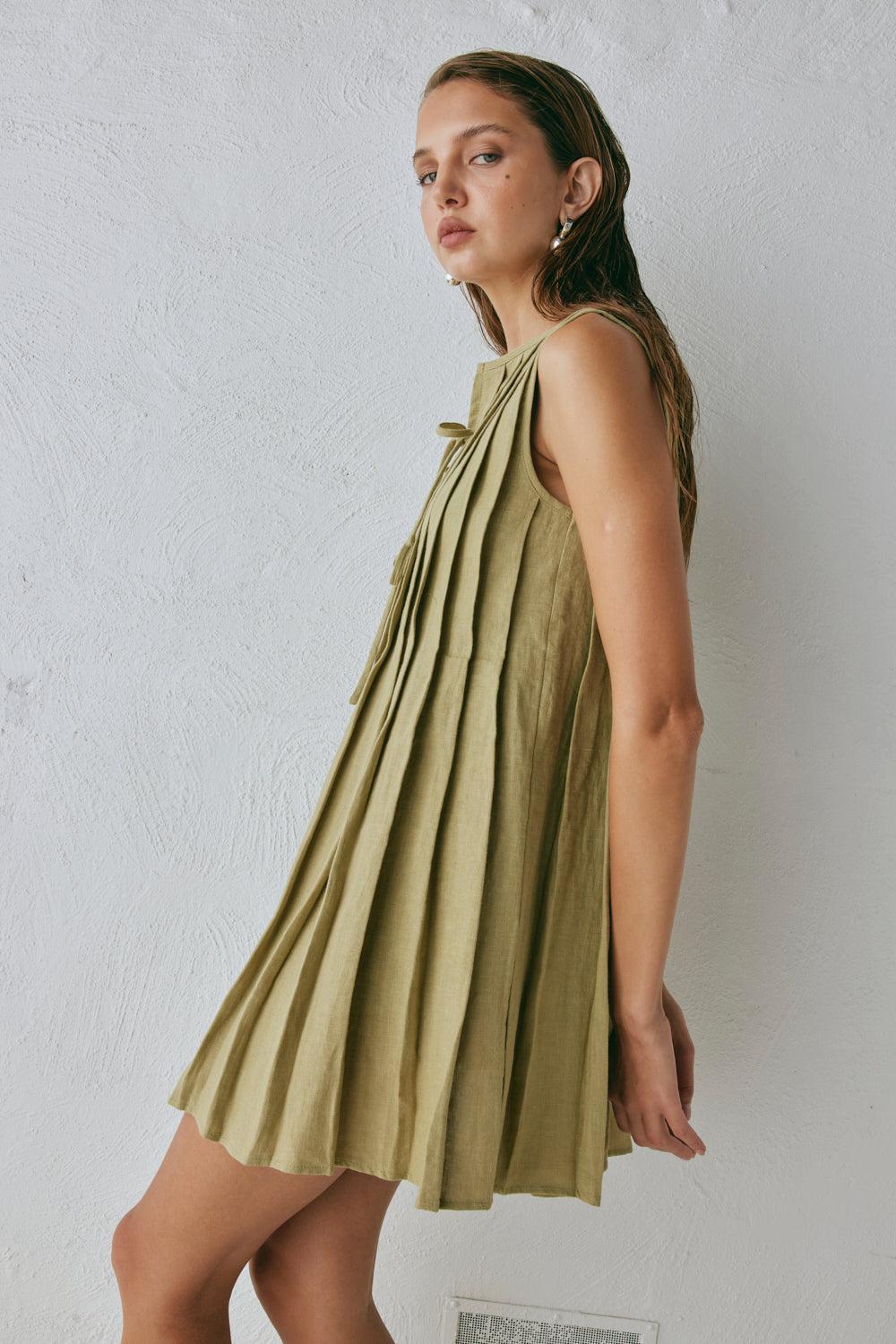 Valeria Linen Mini Dress Olive Product Image