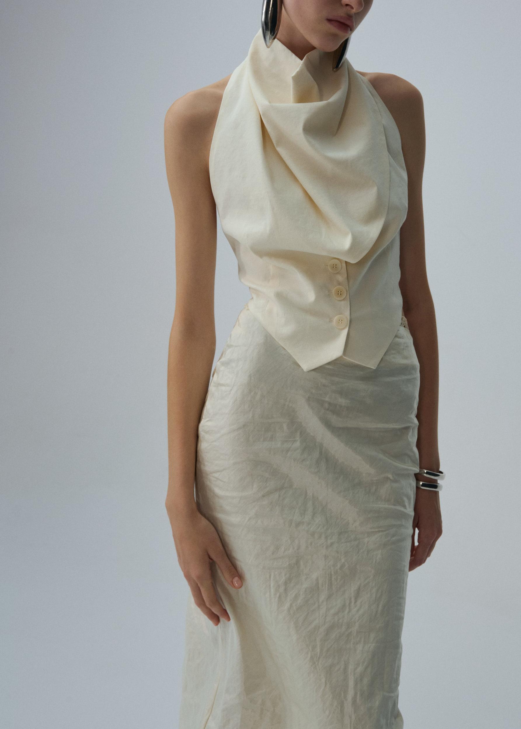 Lace detail midi skirt in cream Product Image