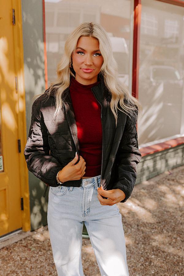 Crisp Leaves Puffer Jacket in Black Product Image