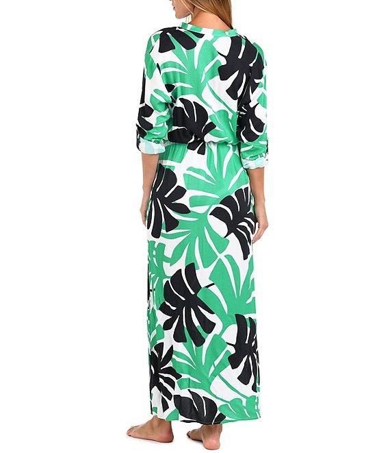 Sunshine '79 Monstera Collared Neck Button Front Shirt Swim Cover-Up Dress Product Image