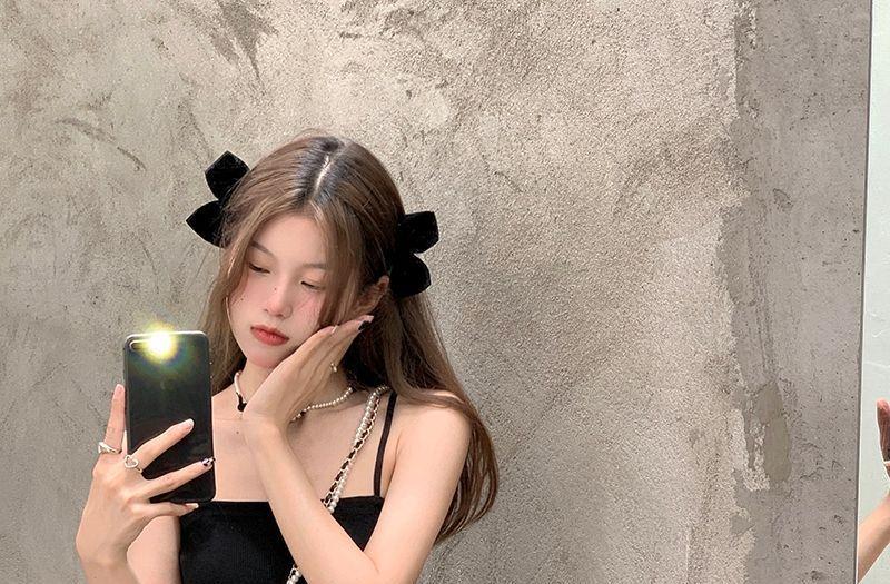 Spaghetti Strap Plain Mini A-line Dress Product Image