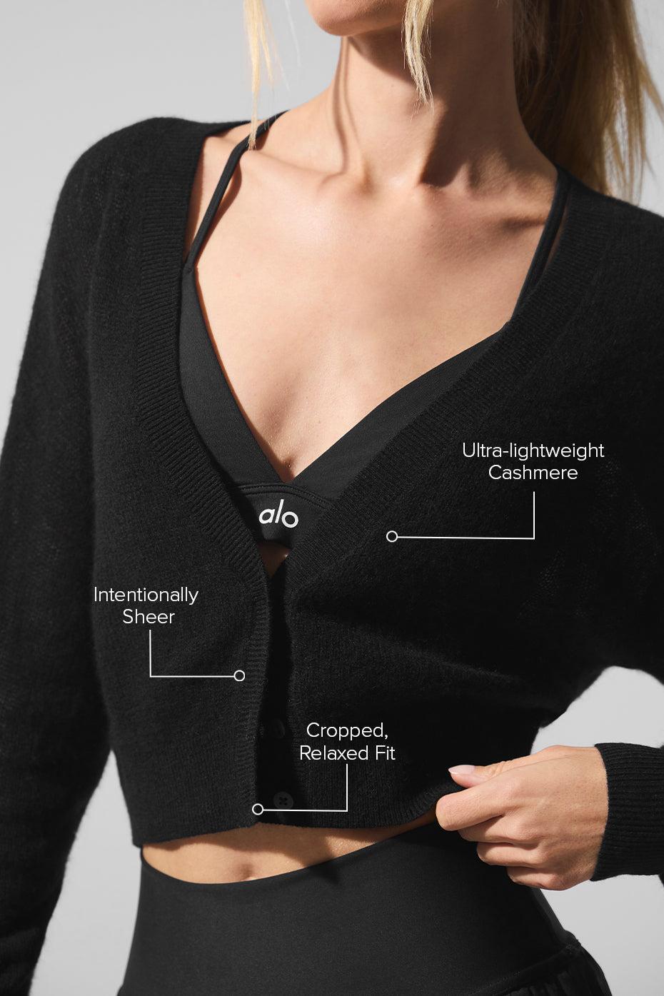 Sheer Cashmere Cropped Cardigan - Black Product Image
