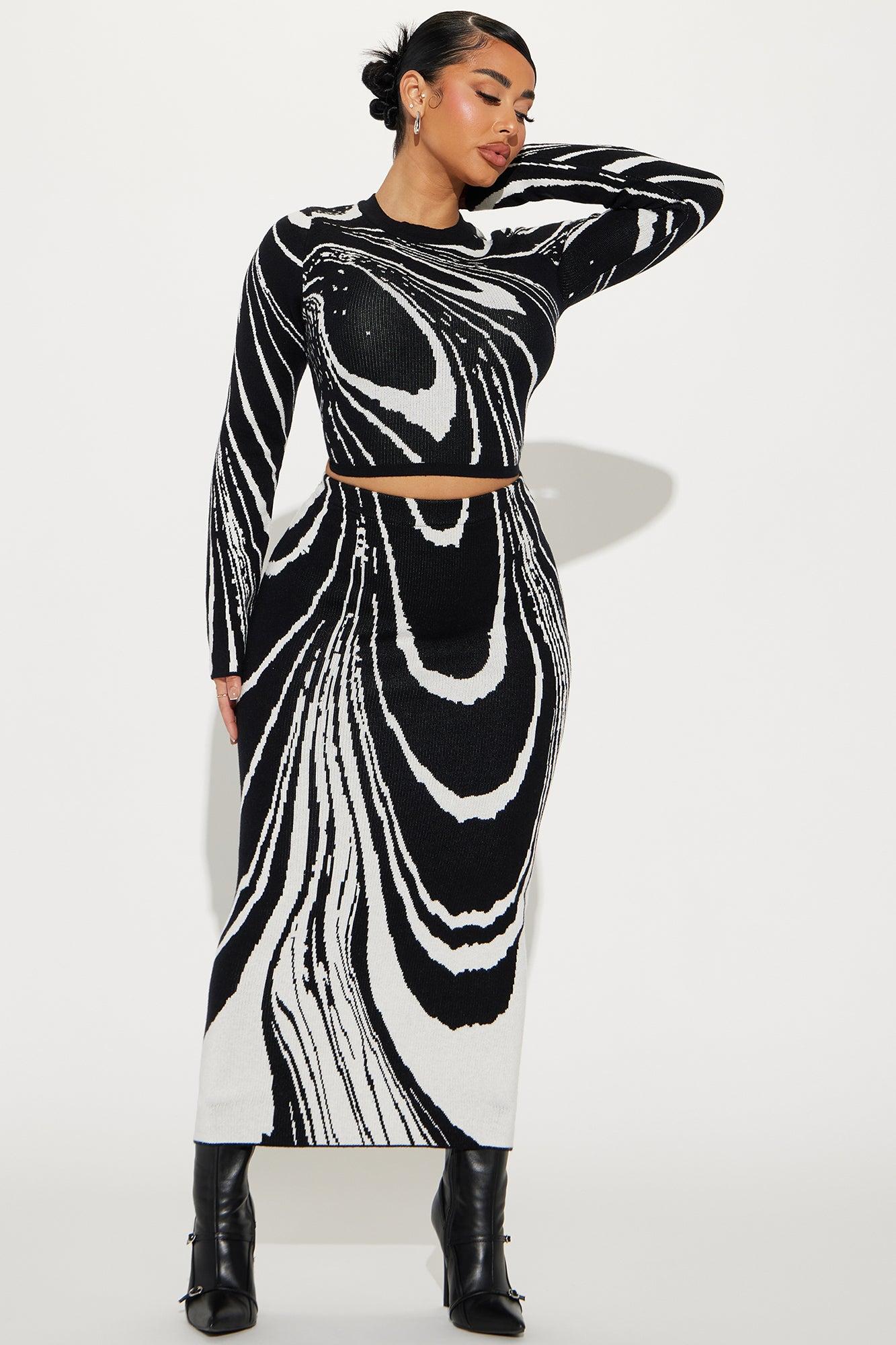 Maya Sweater Skirt Set - Black/White Female Product Image