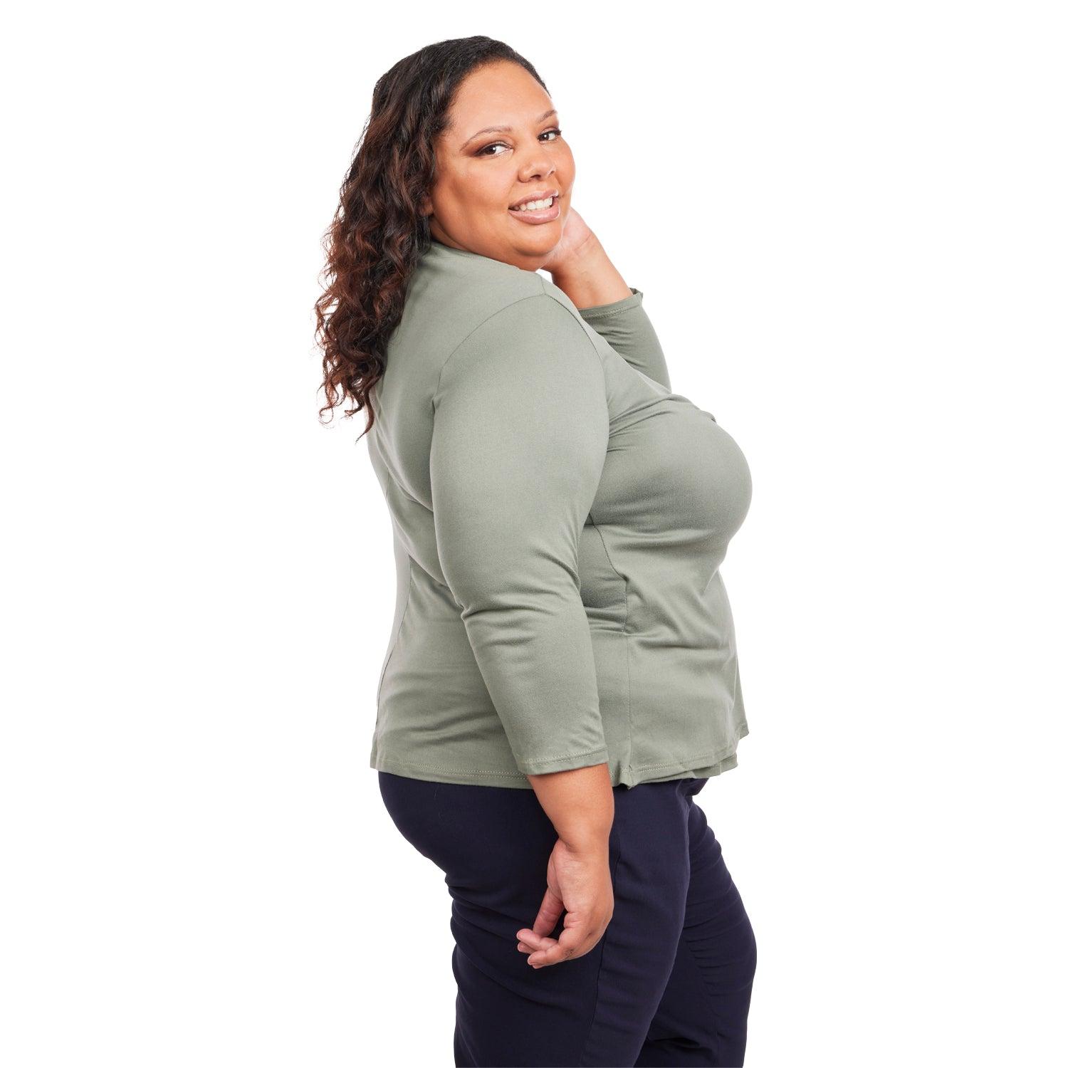 Inner Beauty Plus Solid 3/4 Sleeve Surplice Front V-Neck Top Product Image