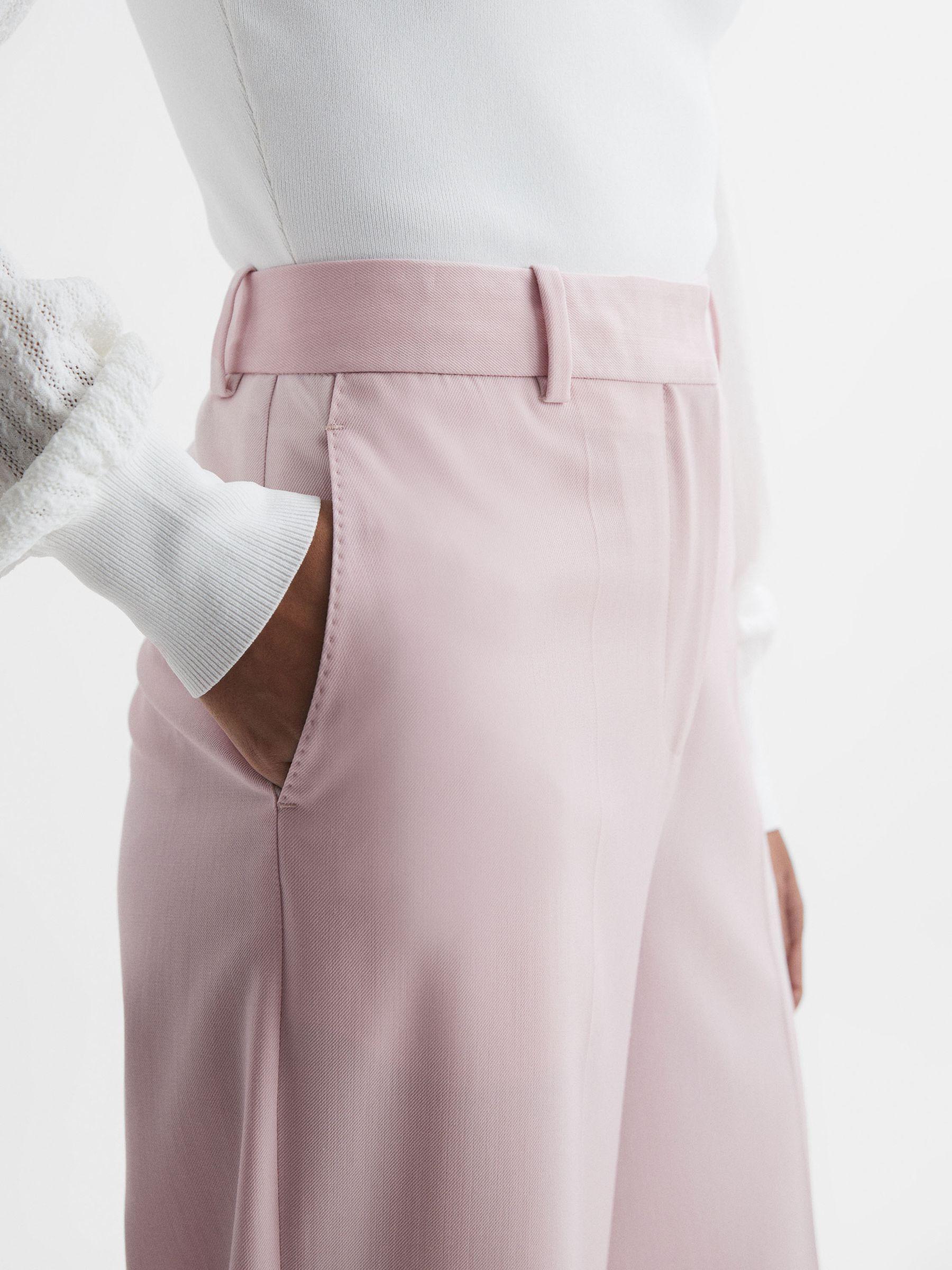 Wool Blend Mid Rise Wide Leg Trousers in Pink Product Image