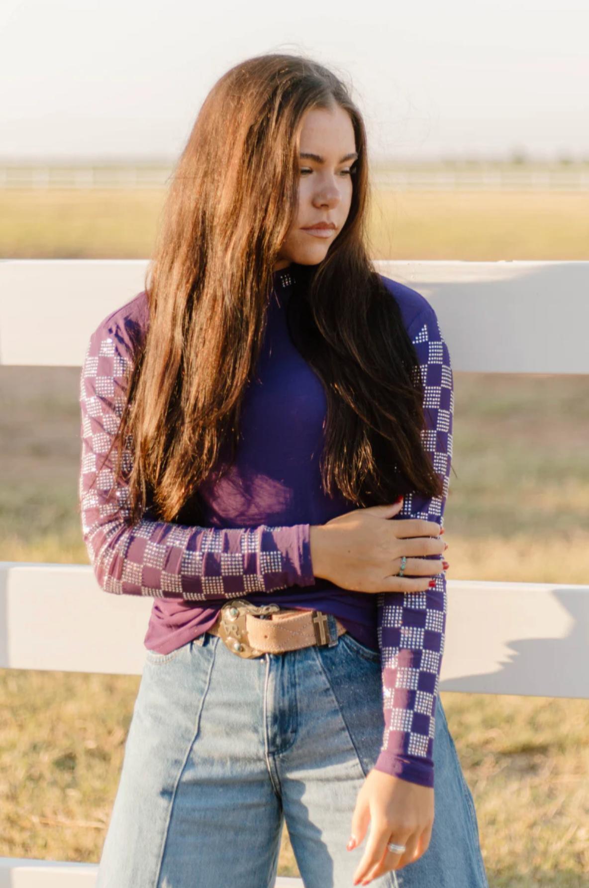 Sterling Kreek Checked In Purple Mesh Top Product Image