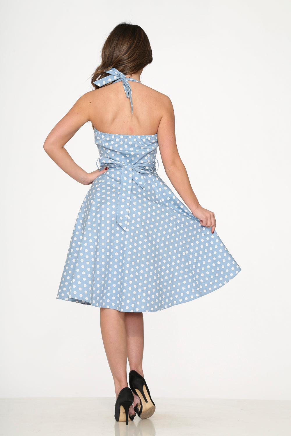 Light Blue & White Polka Dot Swing Dress Product Image