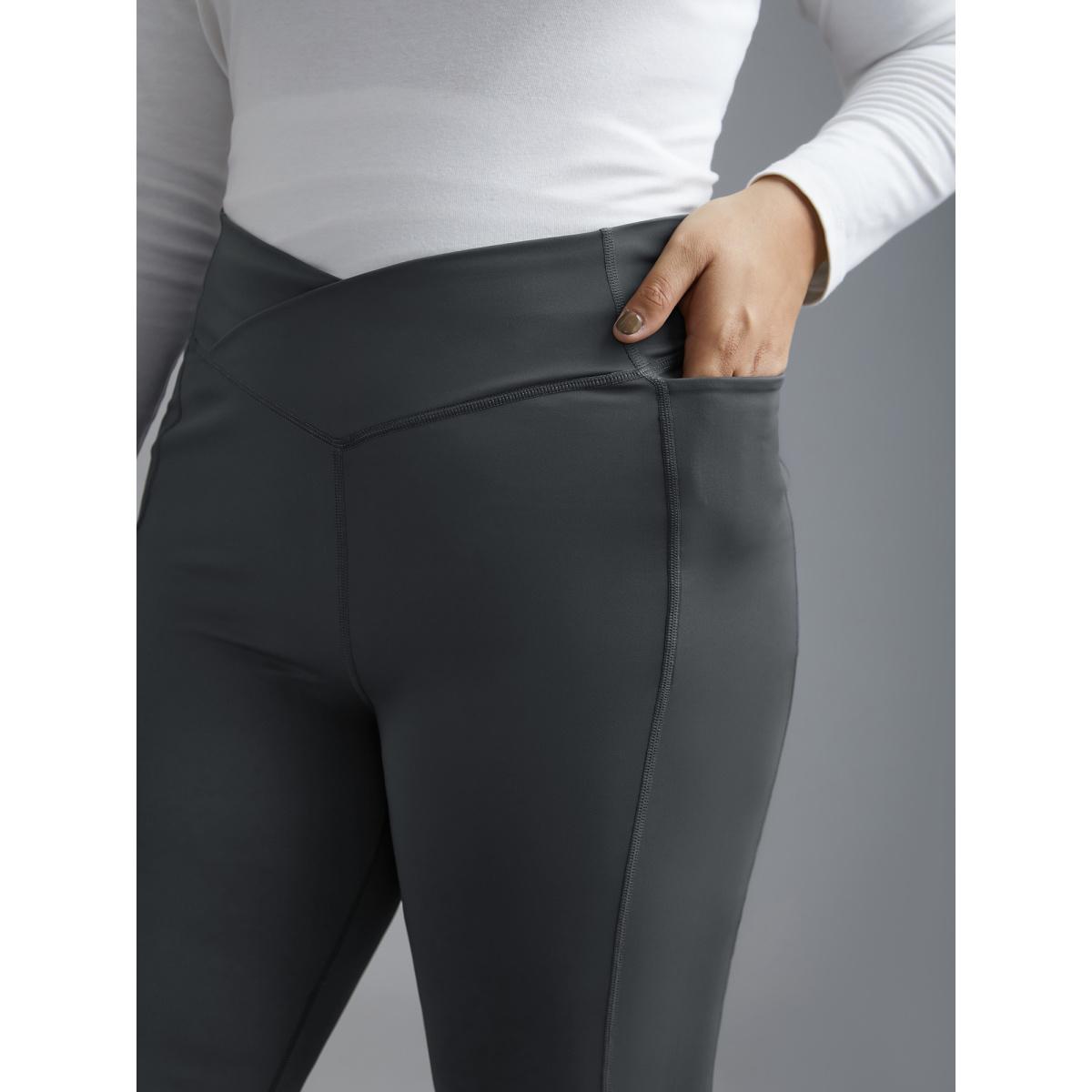 Plus Size V-Shaped Pocket Bootcut Leggings Women DimGray Casual Medium stretch Bootcut Mid Rise Everyday Leggings BloomChic 14-16/1X Product Image
