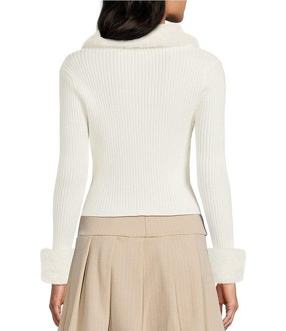 Honey & Sparkle Removable Faux Fur Collared Long Sleeve Cardigan Product Image