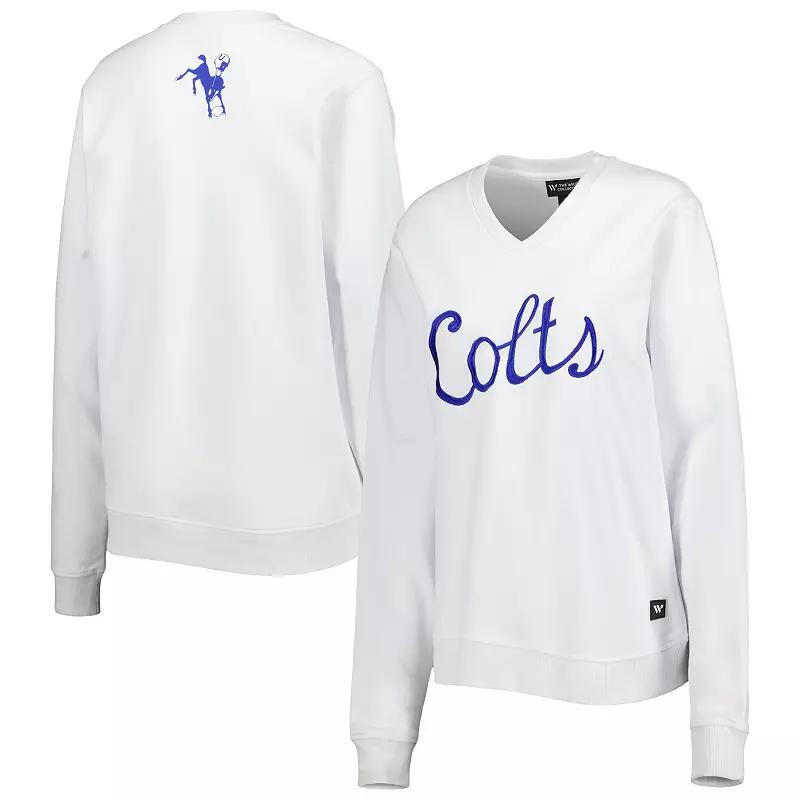 Women's The Wild Collective White Indianapolis Colts Cheer V-Neck Fleece Pullover Sweatshirt,  Product Image