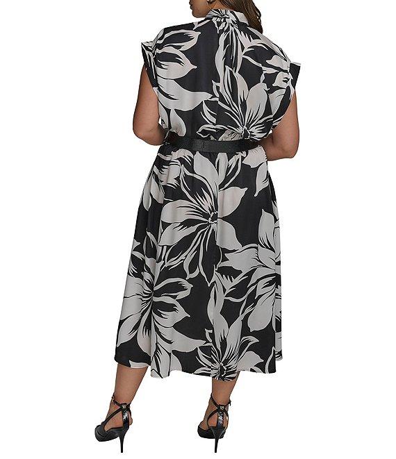 Donna Karan Plus Size Belted Midi Dress Product Image