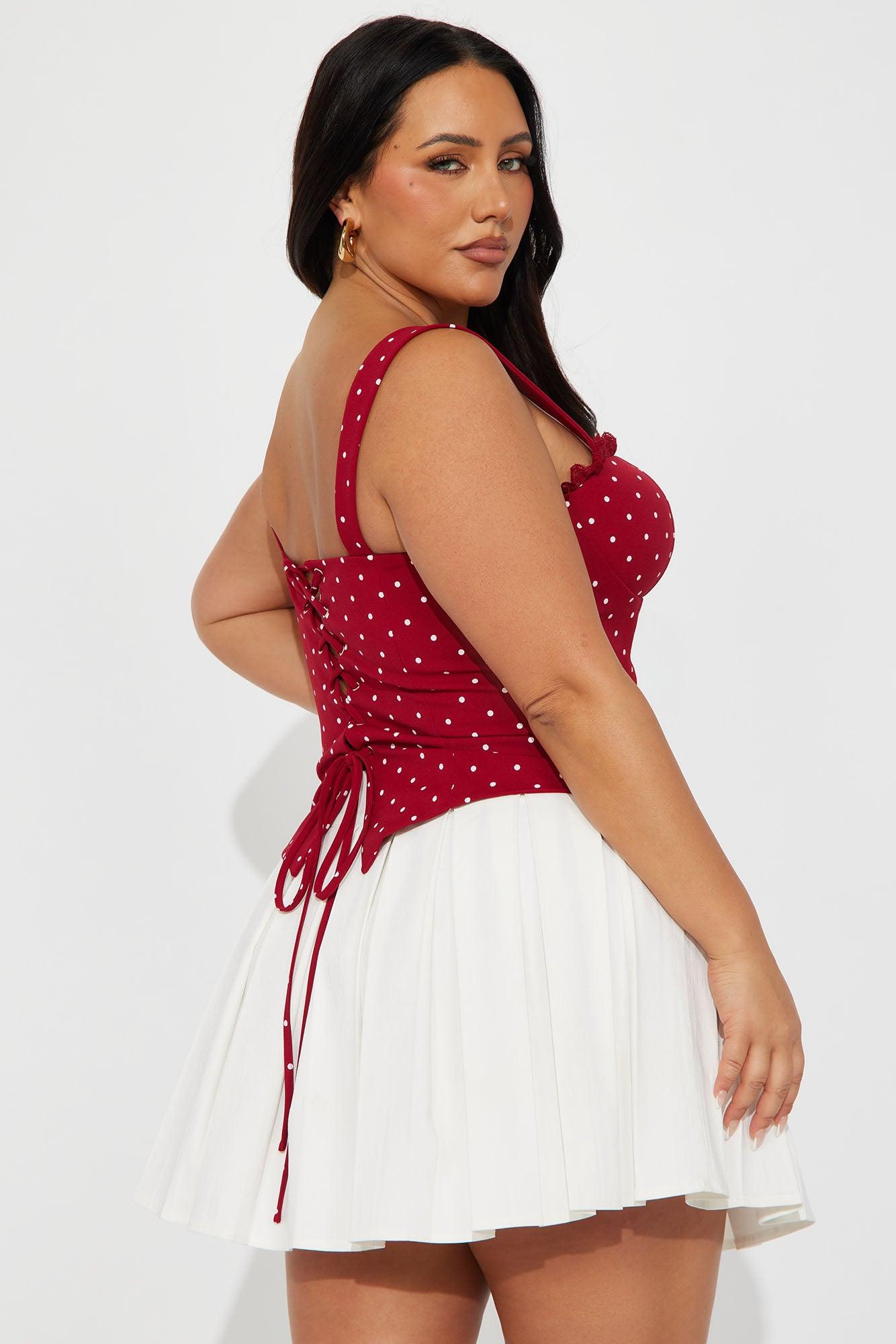 Pin-Up Girly Lace Trim Polka Dot Corset Top - Red/White Product Image