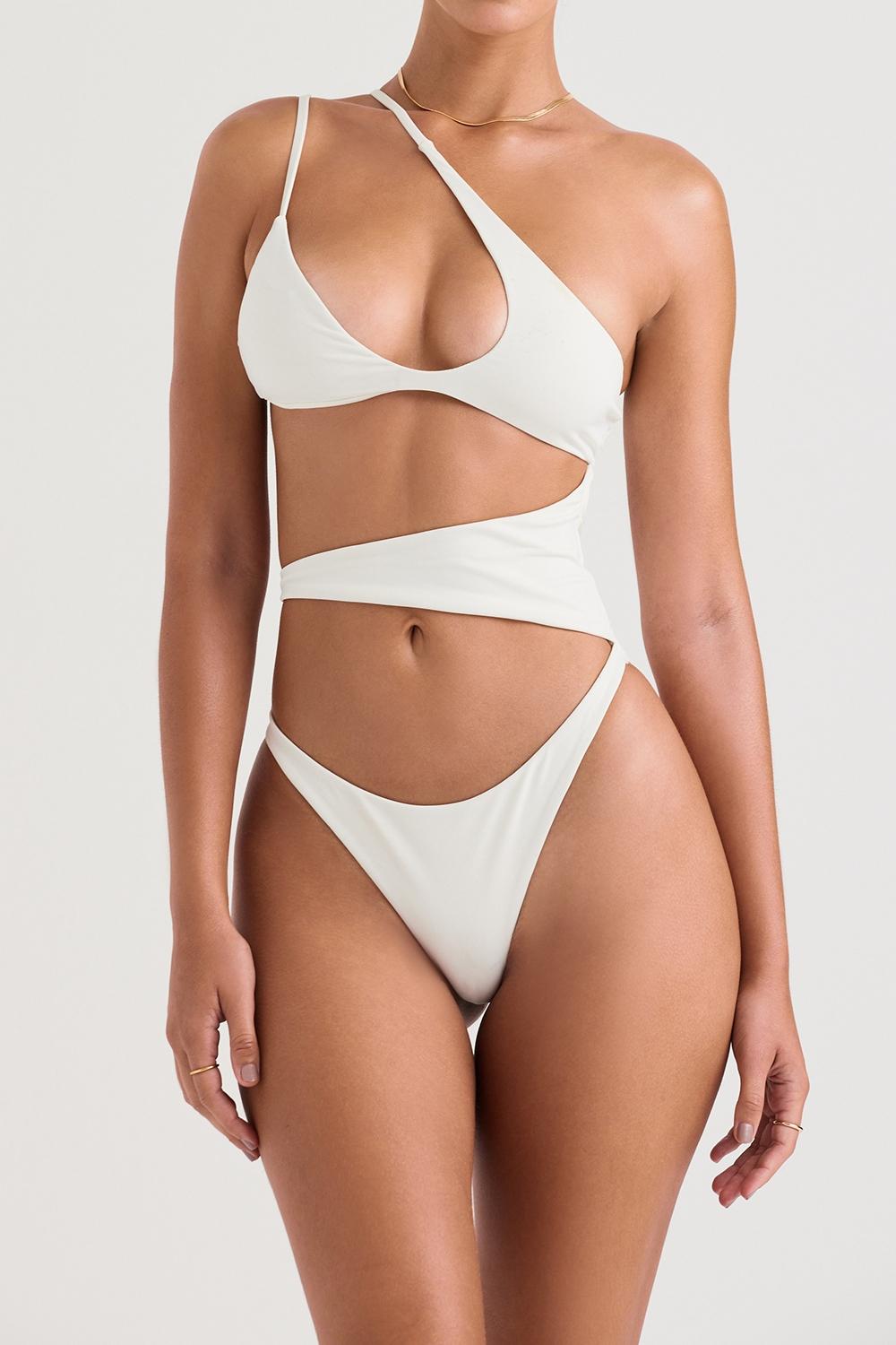 Lafayette  ivory asymmetric cutout swimsuit Product Image