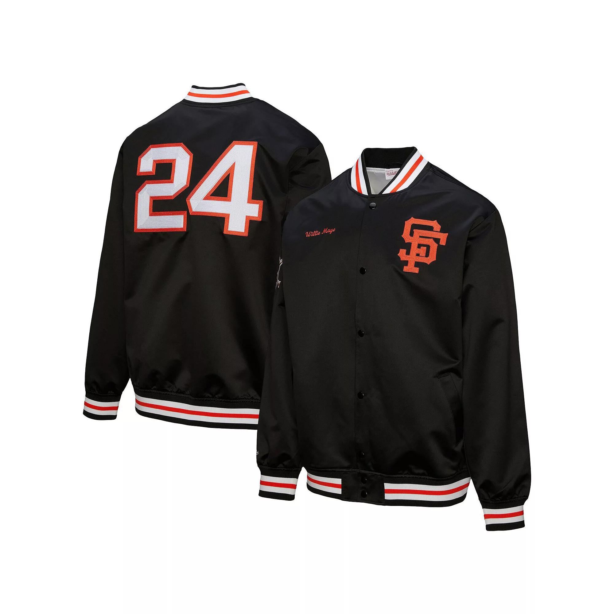 Men's Mitchell & Ness Willie Mays Black San Francisco Giants Legends Collection Vintage Satin Full-Snap Jacket, Size: Large Product Image