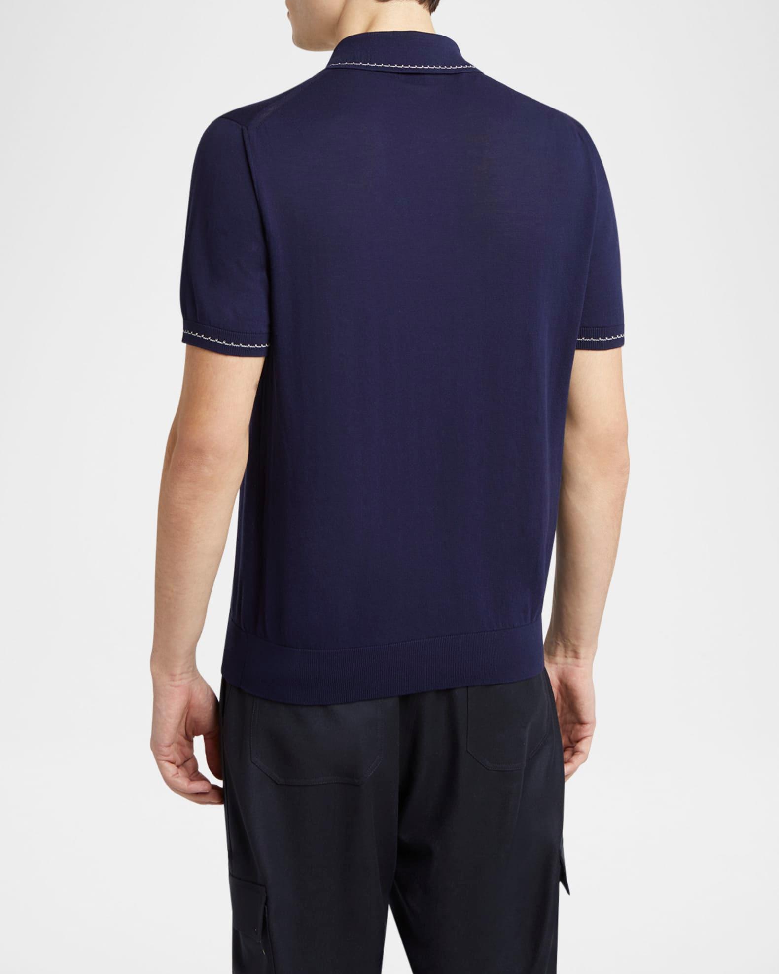 Men's Cotton Knit Contrast-Stripe Polo Shirt Product Image