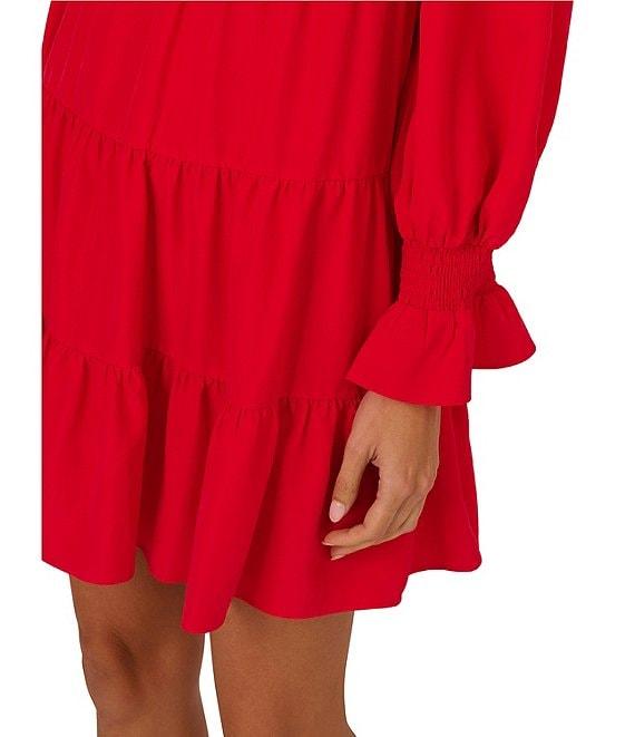 Adrianna by Adrianna Papell V Neck Long Sleeve Tiered A-Line Mini Dress Product Image